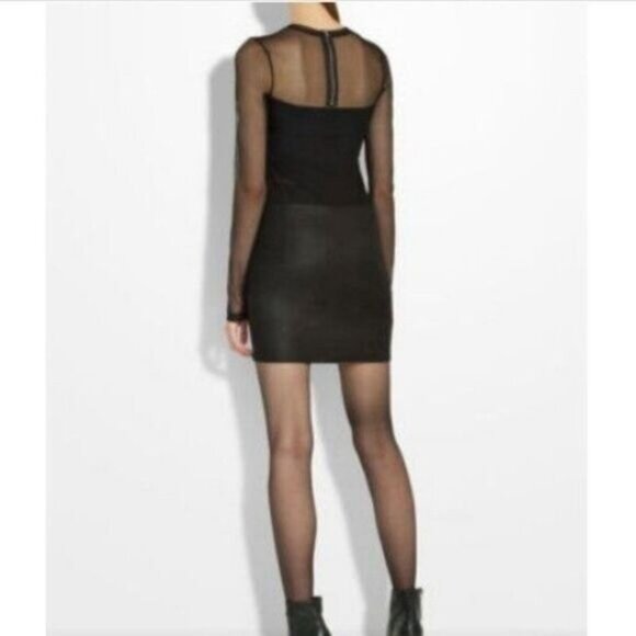BCBGMAXAZRIA / Black Mesh Long Sleeve Fitted Short Mini Dress Sz XS - Picture 3 of 16